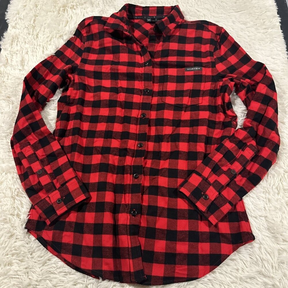 Vortex Optics womens Timber Rush Flannel buffalo plaid M button down